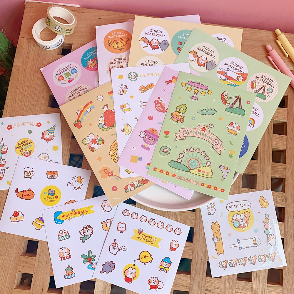 Sticker Dán Trang Trí Set 4 Dán Sổ, Đồ Dùng Thỏ Cam Tăng Động Cute