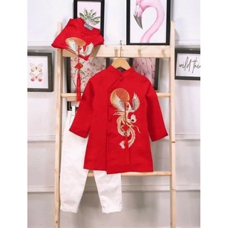 [kèm quần] Sét áo dài cách tân gấm cao cấp thêu Công cho bé trai bé gái
