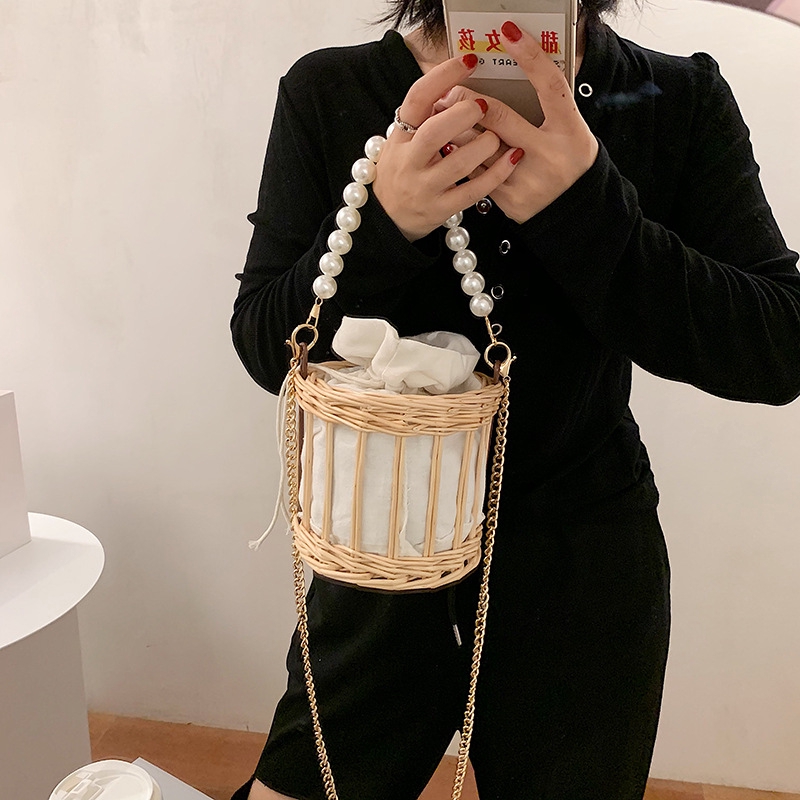 Túi Đeo Chéo JASMIN NOIR Phối Cói Quai Xách Đính Ngọc Trai Cỡ Nhỏ Cho Nữ