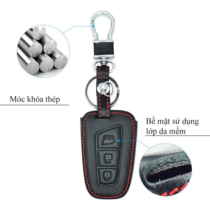 Bao da Chìa Khóa Xe Hyundai Santafe 2016 2017 2018 - chìa thông minh - Màu đen - kèm móc treo tiện lợi, bảo vệ chìa khóa