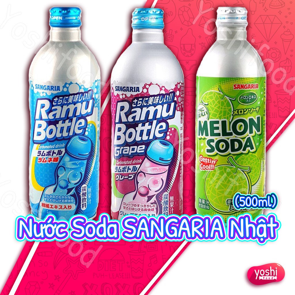 [Sale Sốc] [3 Vị] Nước Soda Vị Trái Cây Sangaria Chai 500ml - Nhật Bản