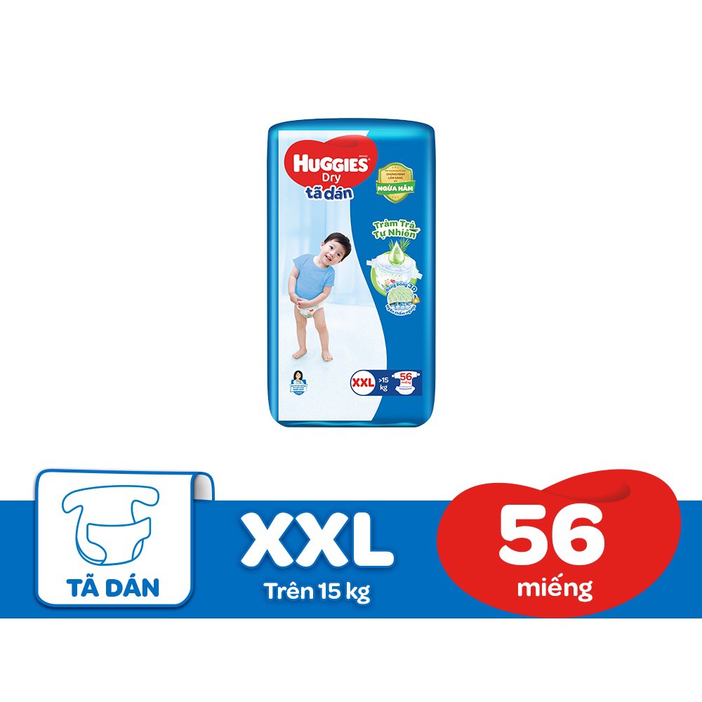 Tã dán Huggies Tràm Trà Tự Nhiên Dry L68/XL62/XXL56