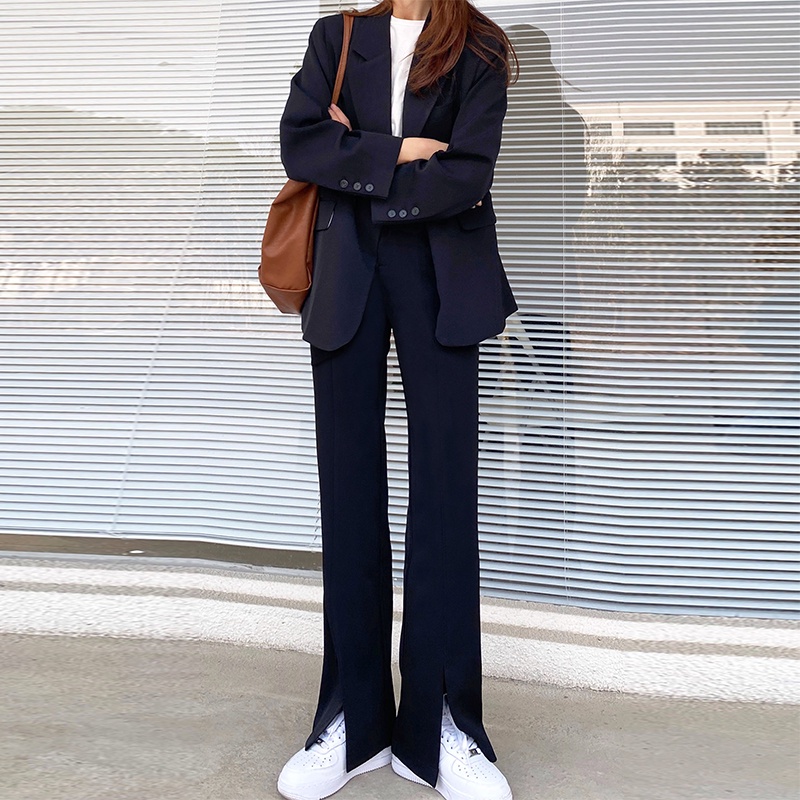 Quần Dài Lưng Cao Ống Rộng Màu Đen Phong Cách Retro Hàn Quốc Cho Nữ