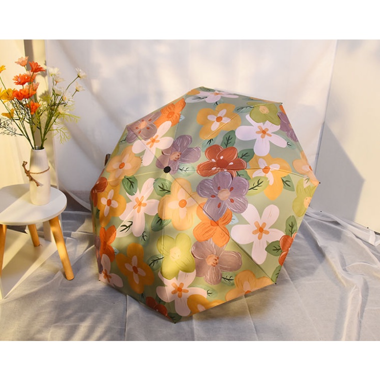 Dù Gấp Tự Động Chống Tia Uv 50% Họa Tiết Hoa Hồng Phong Cách Đồng Quê Cổ Điển