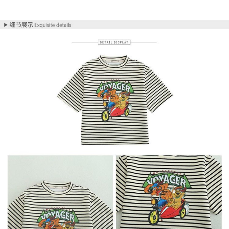 Áo Thun Tay Ngắn Cổ Tròn Họa Tiết Hoạt Hình Kẻ Sọc Thời Trang Mùa Hè 2022 Cho Bé Trai