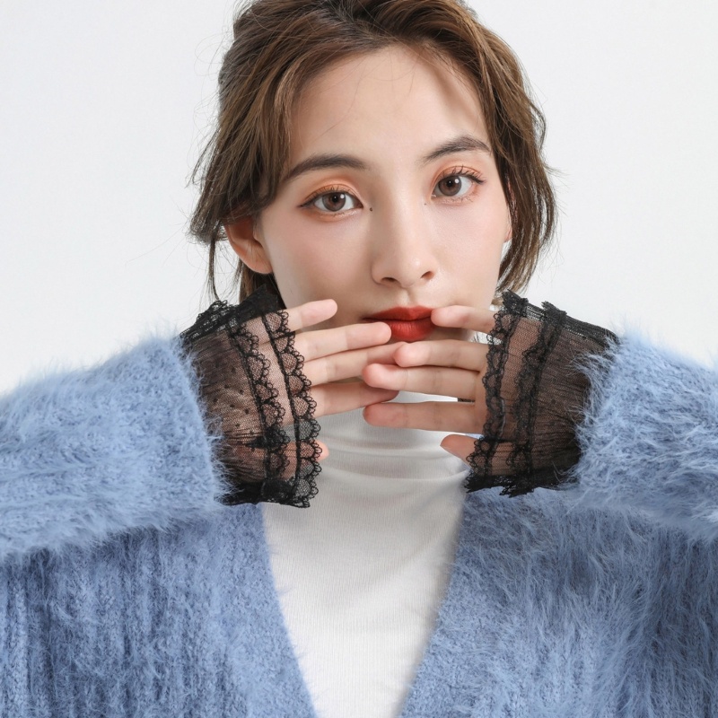 Ống Tay Áo Giả Xếp Li Màu Trắng Đen Xinh Xắn Dành Cho Nữ