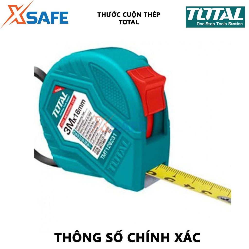 Thước cuộn thép nền vàng TOTAL Thước kéo dài 3-5m, bề rộng lá thước 16-25mm, dây thước thép dẻo cao cấp - [XSAFE]