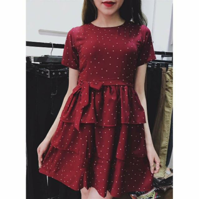 đầm babydoll chấm bi nơ