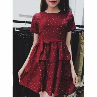 đầm babydoll chấm bi nơ