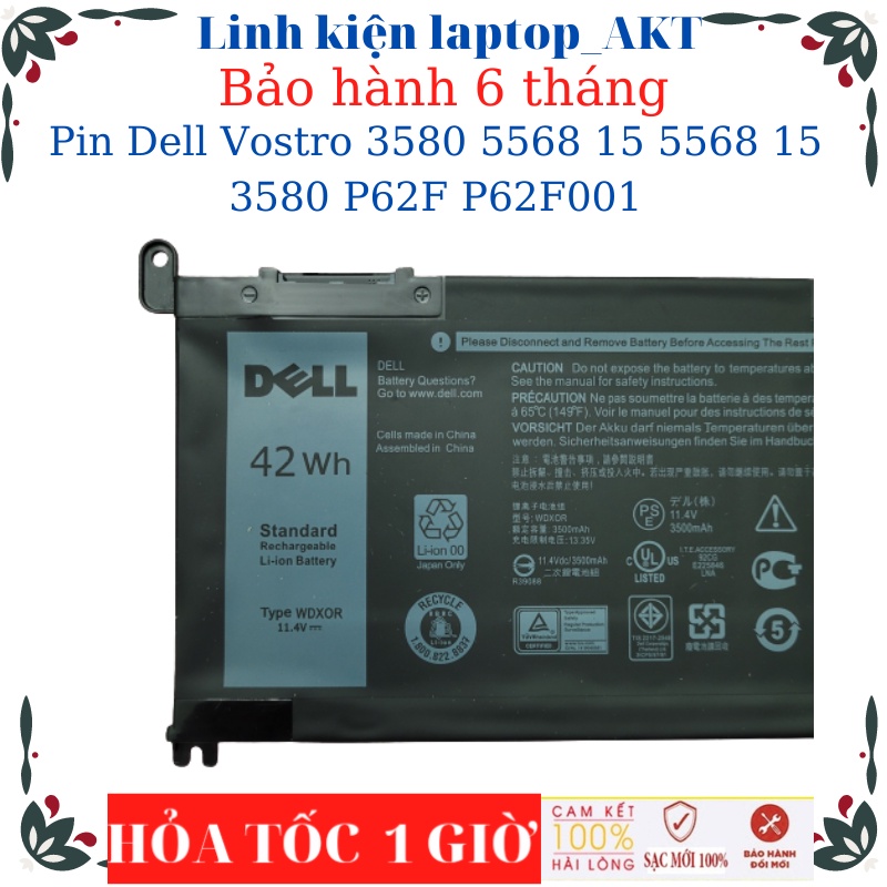 Pin laptop Dell Vostro 3580 5568 15 5568 15 3580 P62F P62F001- Pin WDXOR-42Wh