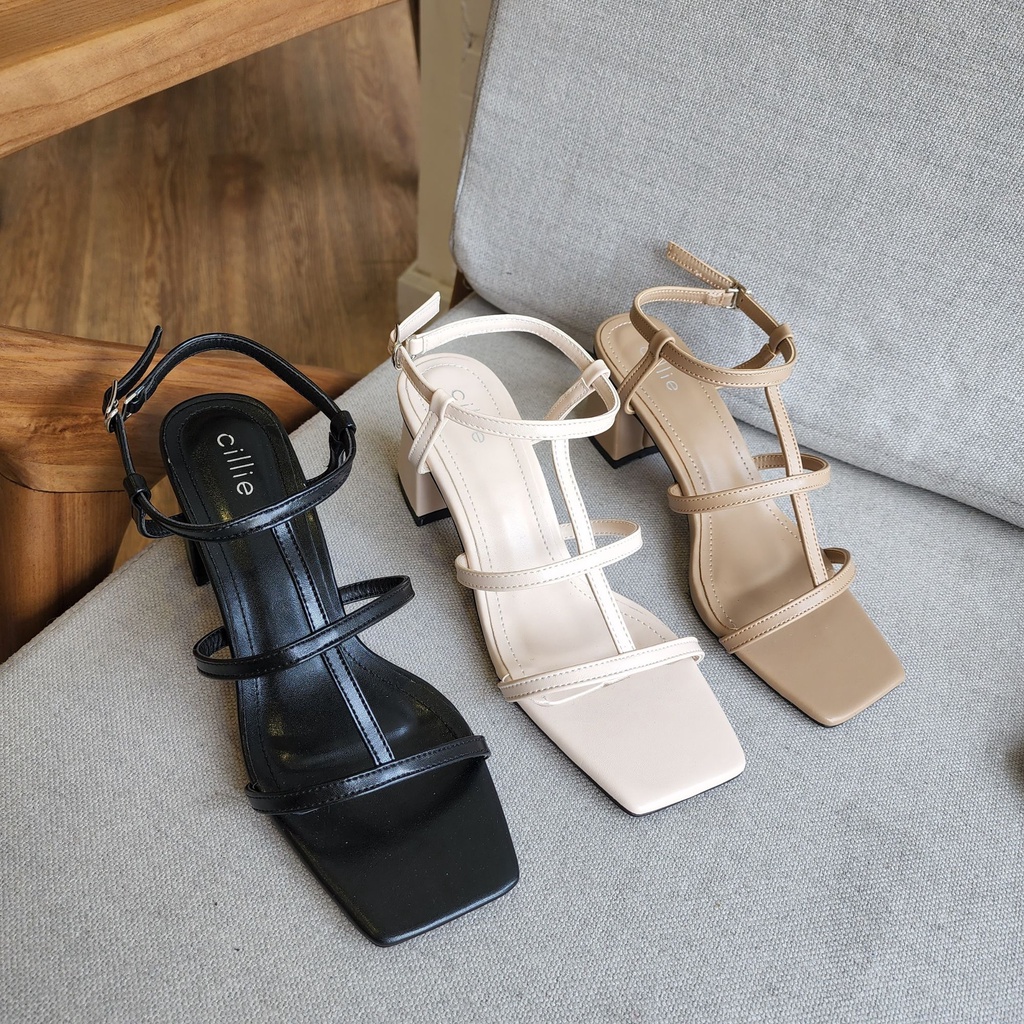 Giày sandal cao nữ quai mảnh chiến binh đế vuông cao 5cm đi học đi làm Cillie 1098