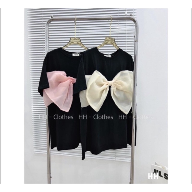 Áo phông giả váy giấu quần pha tơ nơ to