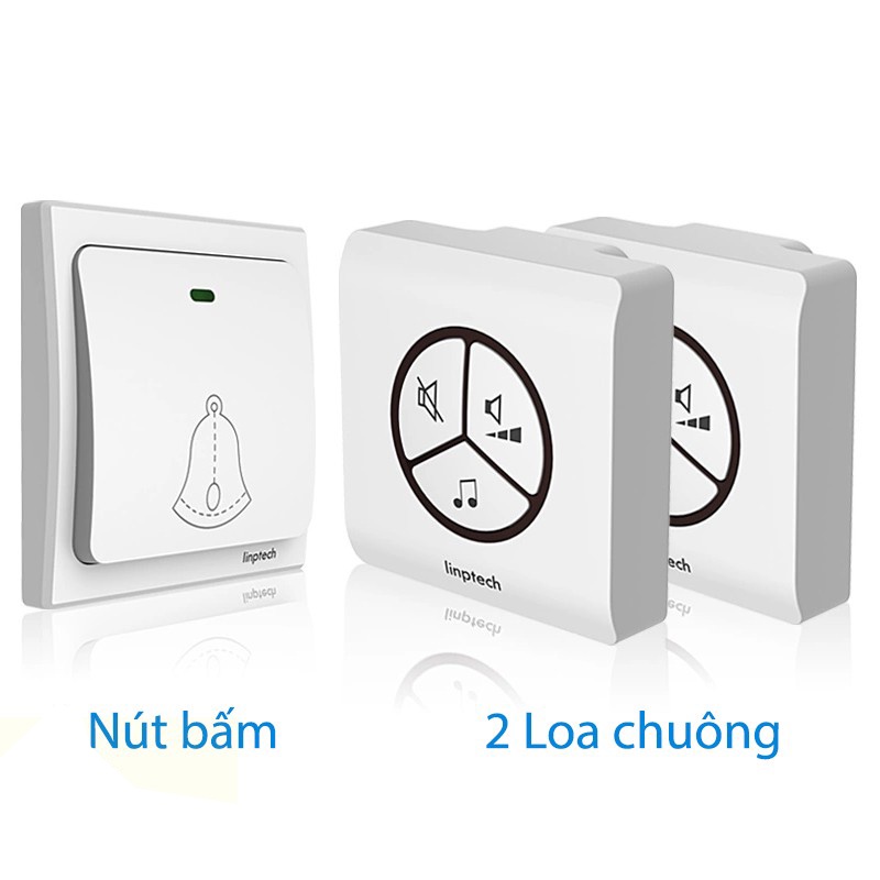 Chuông Cửa Chuông Không Dây Không Dùng Pin cao cấp chống nước LINPTECH 1 Nút Bấm 2 Loa Chuông