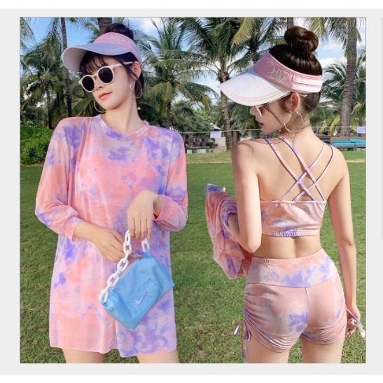 (Mẫu mới 2021) Set đồ bơi 3 mảnh nữ phong cách thể thao che được bụng to
