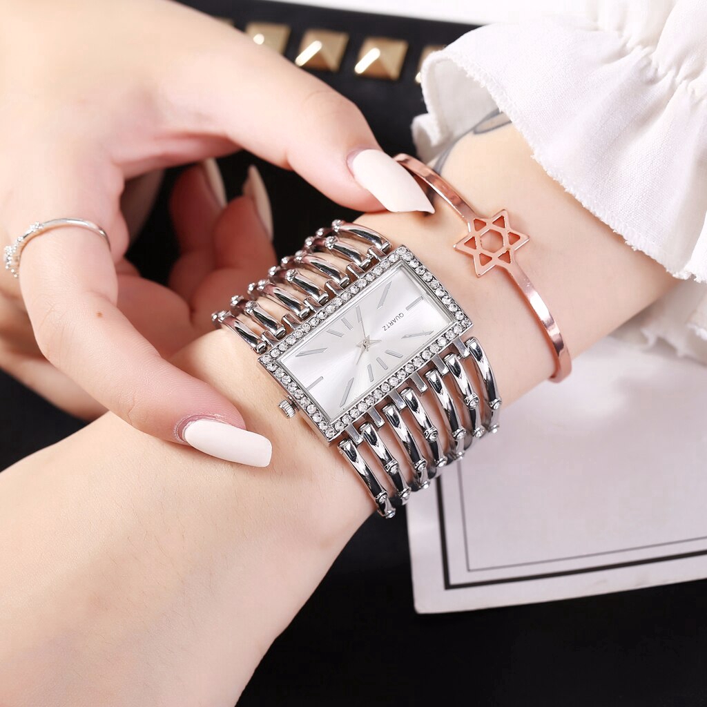 Đồng hồ inox mặt vuông đính đá thời trang cho nữ | BigBuy360 - bigbuy360.vn
