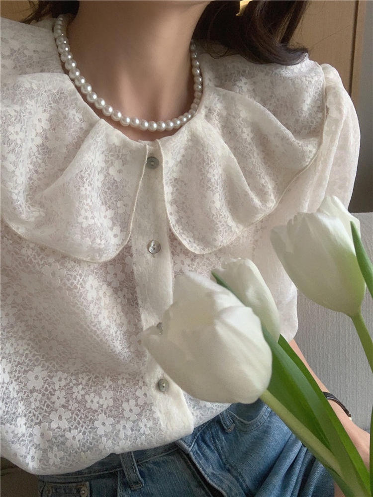 Áo Kiểu Tay Ngắn Phối Ren Trong Suốt Thời Trang Xinh Xắn 50772