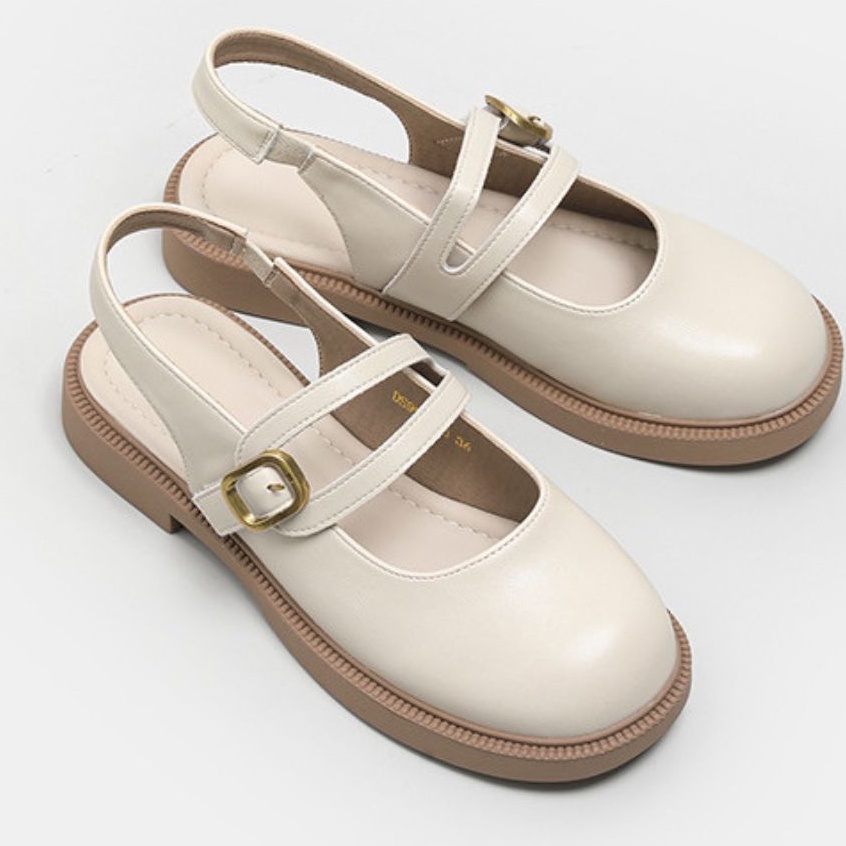 Giày sandal Lolita hở gót có quai hậu LAMLAM3456 đế răng cưa, phong cách cổ điển  - dép xinh