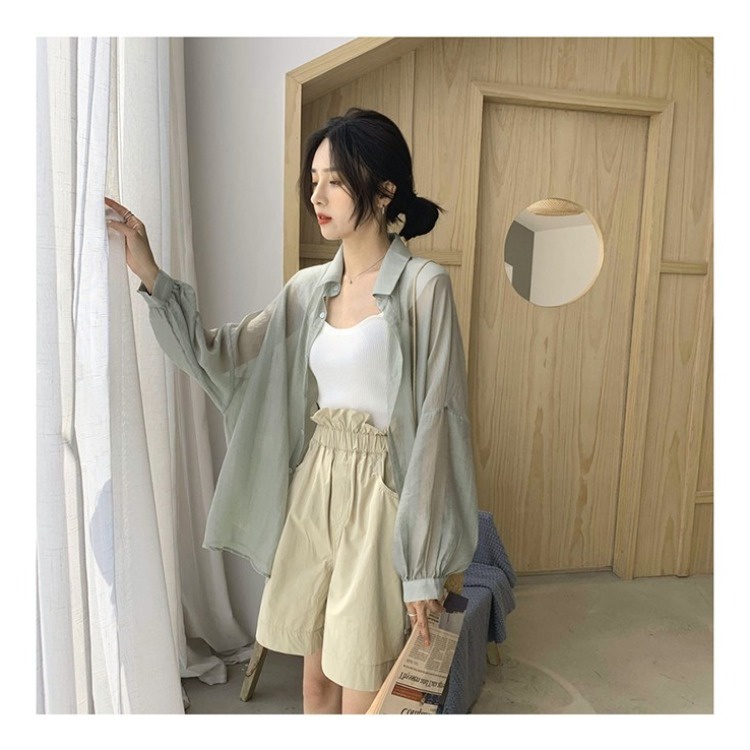 Áo sơ mi voan khoác ngoài Forgirl dáng xuông cổ đức | BigBuy360 - bigbuy360.vn