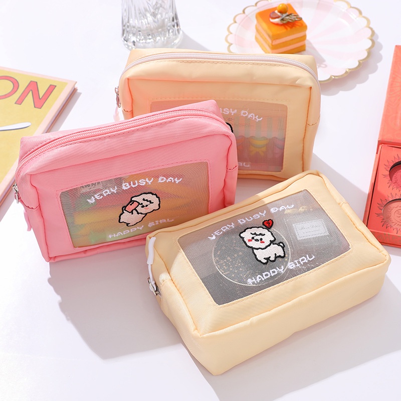 Túi Lưới Đựng Bút/Mỹ Phẩm Trong Suốt Họa Tiết Hoạt Hình Phong Cách Nhật Hàn Độc Đáo