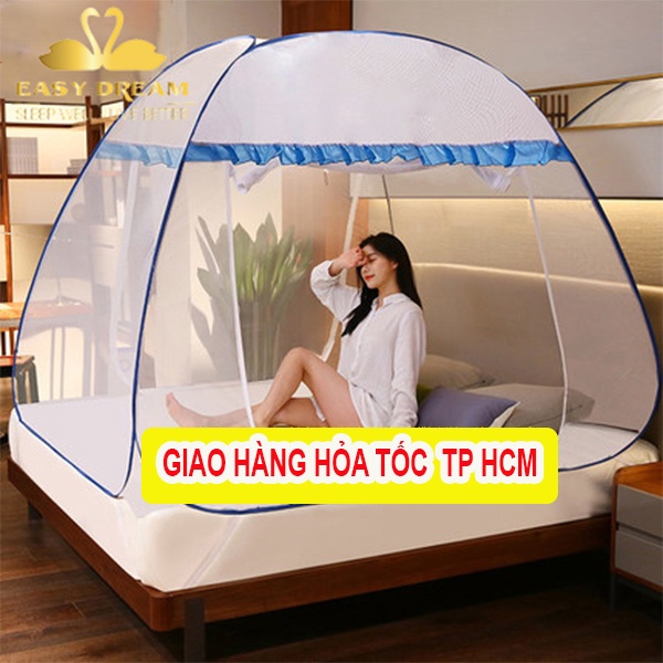 Mùng chụp tự bung gấp gọn liền đáy, đỉnh rộng , cao 175cm có 2 cửa chống muỗi