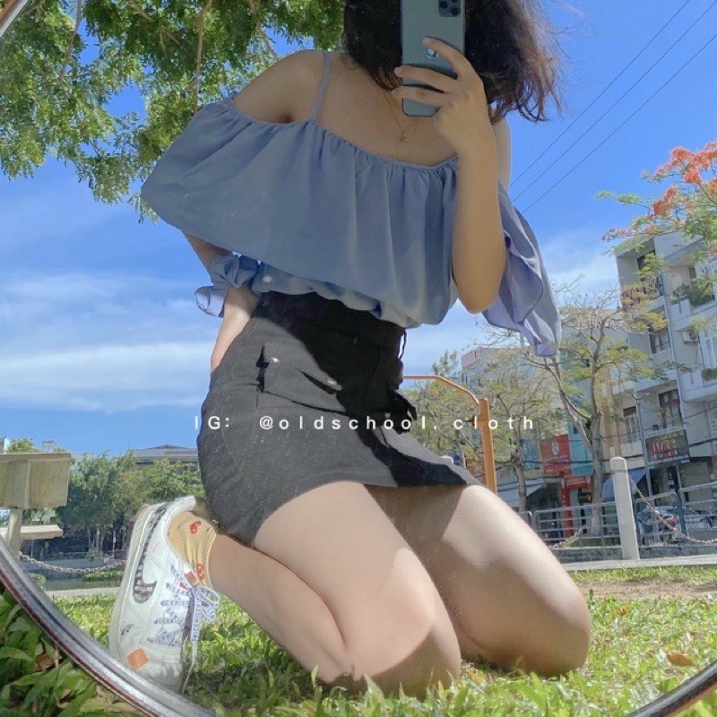 Áo hai dây trễ vai kèm dây tóc Ulzzang - Áo trễ vai 3 màu