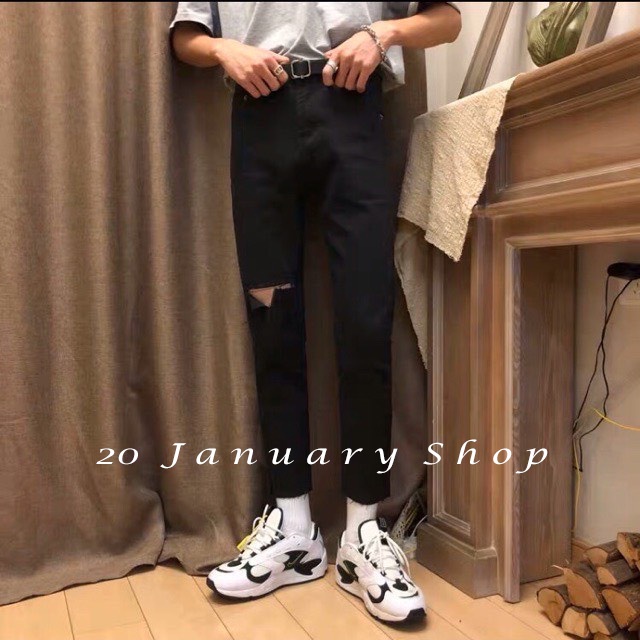 Quần jean rách gối nam 21.January chất vải Demin dày dặn-co giãn tốt dáng quần skinny ôm chân TT3