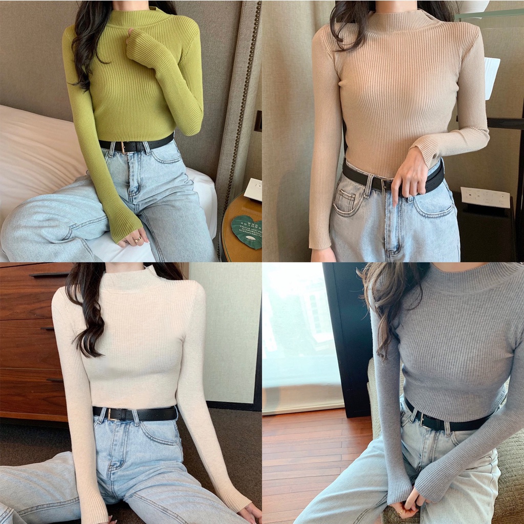 Áo len tăm nữ cổ lọ thu đông cổ cao 3 phân hoạ tiết trơn ôm body mềm mịn co dãn, nhiều màu, dễ phối đồ ( hàng QC loại 1) | BigBuy360 - bigbuy360.vn