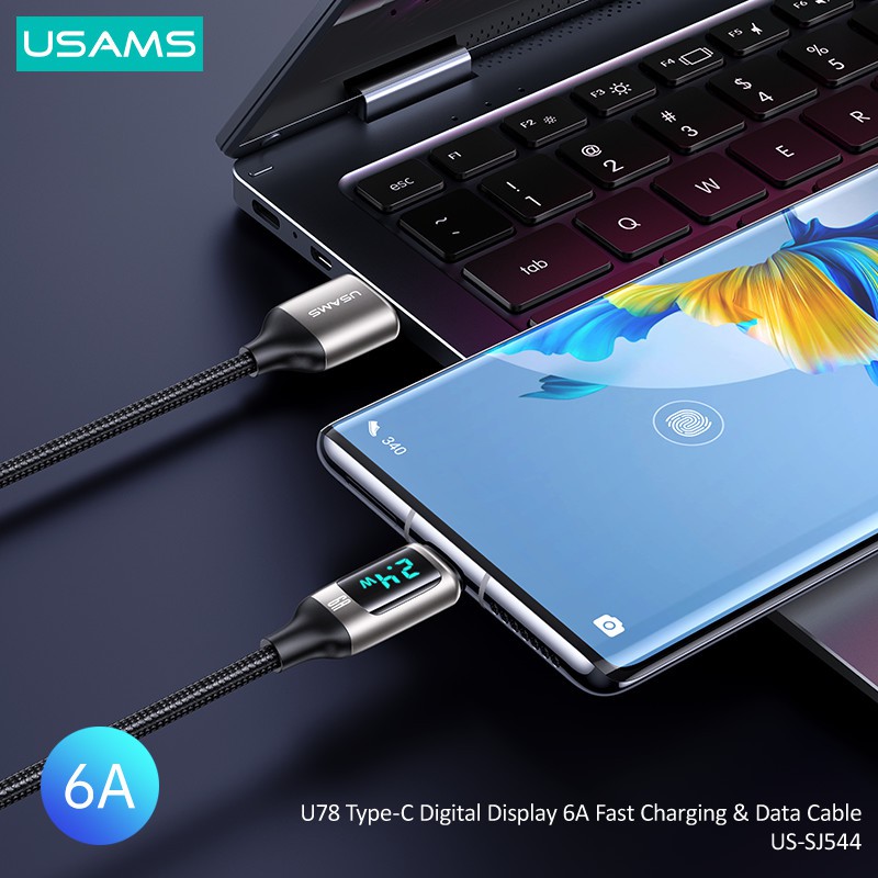 Dây Cáp Sạc Nhanh USAMS 1.2M 6A 100W PD Có Màn Hình LED Kỹ Thuật Số USB Type C