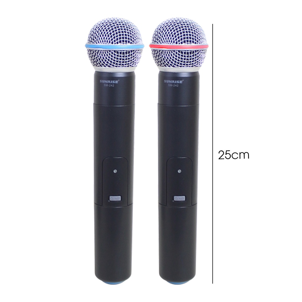 Micro không dây hộp sóng chính hãng Sunrise SM-242 sử dụng sóng UHF, Mic karaoke chất lượng cao chống hú chống nhiễu tốt