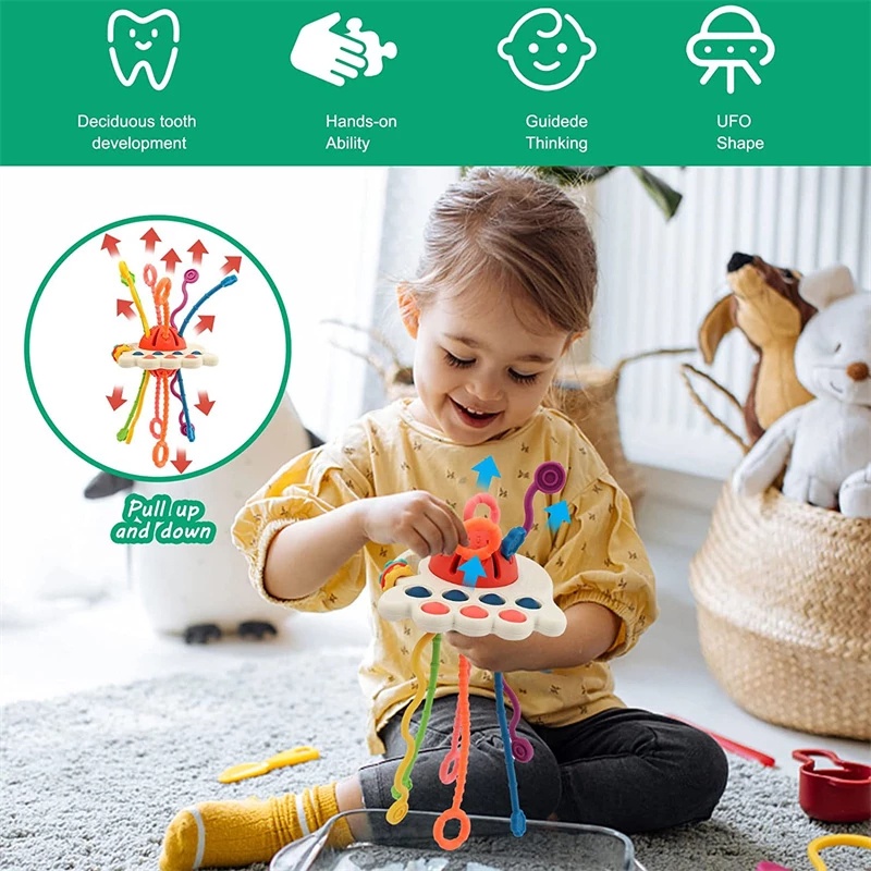 Đồ Chơi Dây Kéo Bằng Silicone 3 Trong 1 Phát Triển Trí Tuệ Cho Bé 1-3 Tuổi