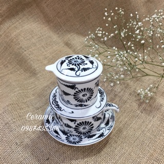 Sỉ bộ phin pha cà phê gốm sứ Bát Tràng vẽ cúc