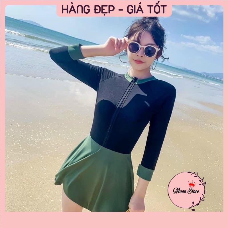 Bộ tắm bộ đồ bơi bikini đi biển liền thân dài tay kéo khoá chống nắng, tôn dáng che khuyết điểm 8270