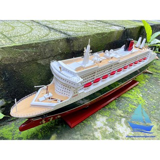 Du thuyền trang trí Queen Mary 2 gỗ tự nhiên dài 80cm, mô hình thuyền gỗ cao cấp, quà tặng khách hàng