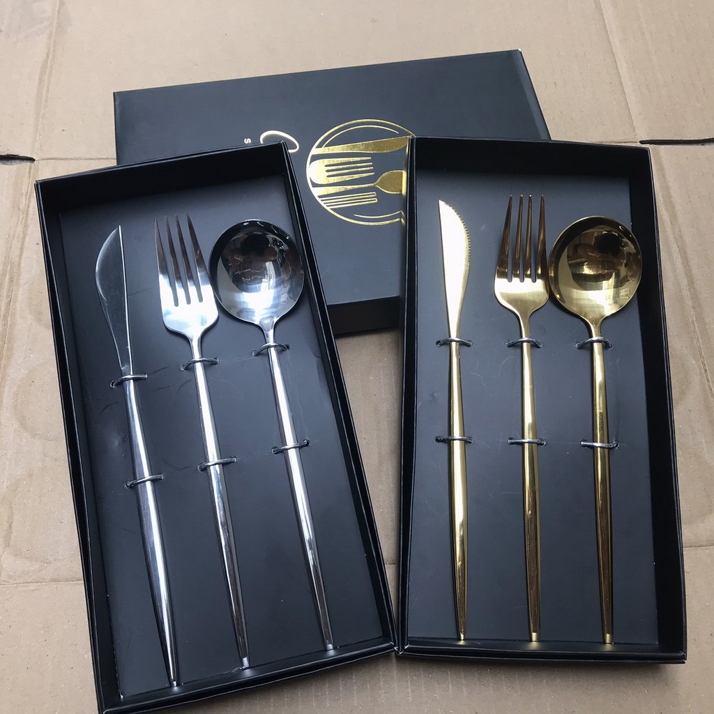 Set 3 Bộ DAO THÌA DĨA   phong cách Âu Mỹ làm bằng Inox cao cấp