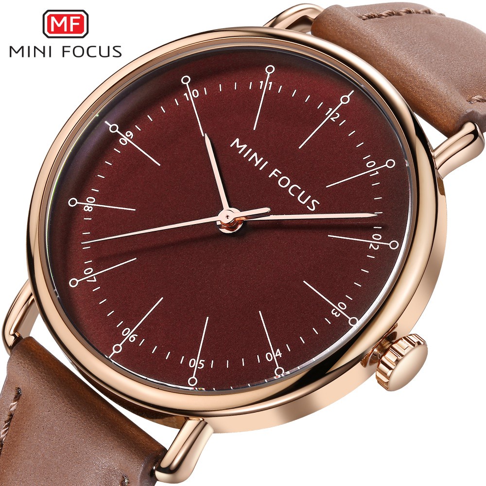 Đồng Hồ Đeo Tay Mặt Tròn Dây Da Chống Nước Dành Cho Nam MINI FOCUS