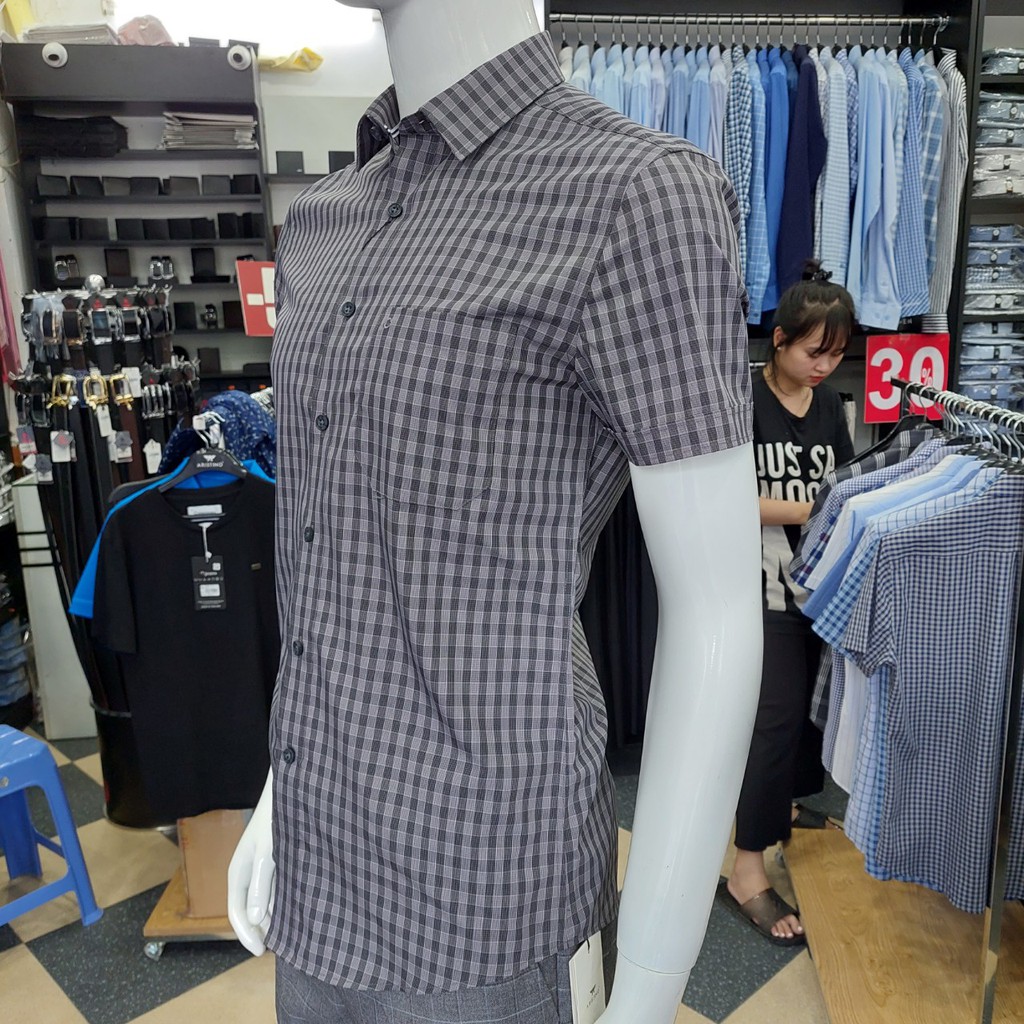 Áo Sơ Mi Nam Ngắn Tay Owen AR22709NT Somi Cộc Tay Công Sở Cao Cấp Kẻ Caro Nhỏ Nâu Xám Sợi Bạch Đàn Dáng Suông Tà Lượn | BigBuy360 - bigbuy360.vn