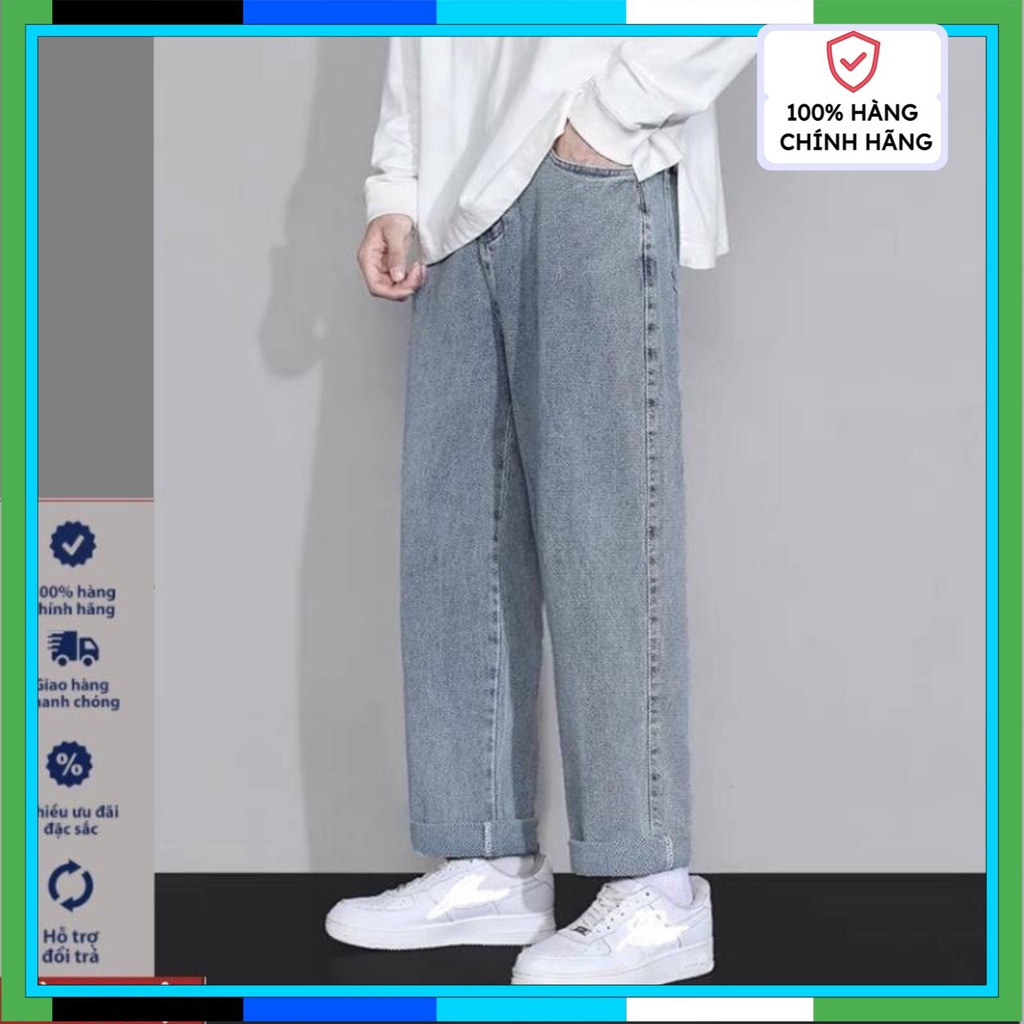 Quần jean nam Baggy phom suông, quần jean nam nữ ống rộng hottrend hàn quốc