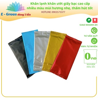 100 khăn lạnh khăn ướt giấy bạc cao cấp 2 lớp nhiều màu mùi hương nhẹ, thấm hút tốt- egreen dùng 1 lần