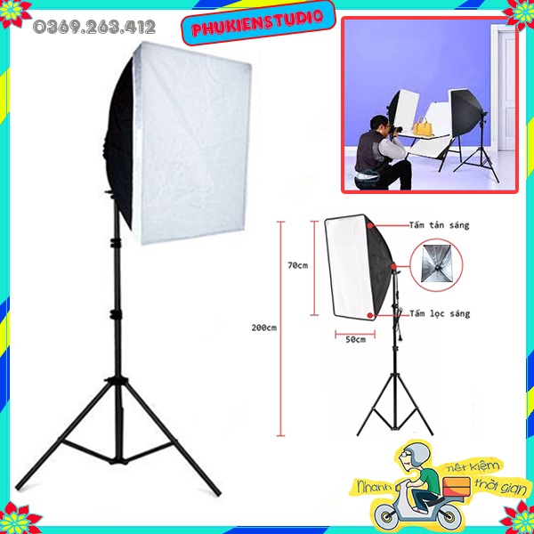 Bộ kit softbox (softbox+chân+bóng đèn) hỗ trợ ánh sáng studio, chụp hình, livestream,.. nhỏ gọn ,tiện dụng dễ mang theo