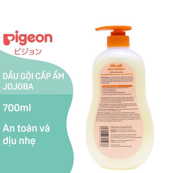 Dầu gội cho bé Pigeon 700ml (MẪU MỚI) - Dầu gội đầu dịu nhẹ cho da đầu nhạy cảm của bé, Chiết xuất Jojoba, Không cay mắt