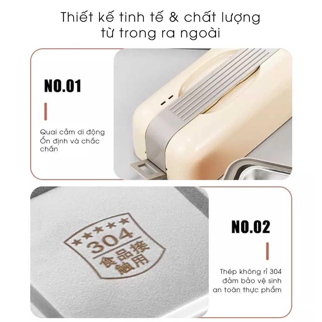 Hộp cơm văn phòng cắm điện Wifer cao cấp inox 304 - Hộp đựng cơm 2 tầng giữ nhiệt, nấu & hâm nóng thức ăn siêu tiện lợi
