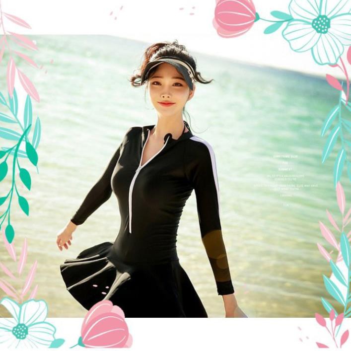 Bikini Áo Tắm Biển 1 Mảnh Thời Trang Hàn Quốc Tay Dài Phối Màu 👙