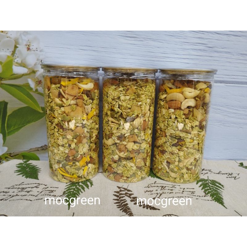 Granola Ăn Kiêng Nhiều Hạt 500g - Ngũ cốc Ăn Kiêng Không Đường Vị Matcha (50% yến mạch)