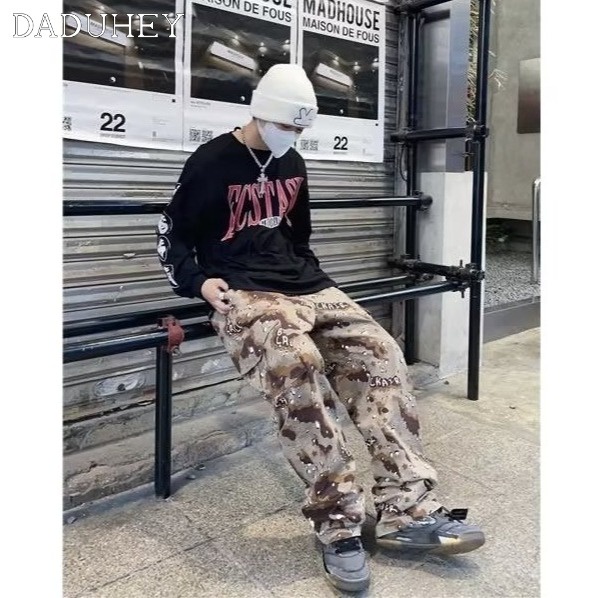 Quần Dài Dáng Rộng Nhiều Túi Họa Tiết Rằn Ri Thời Trang Mùa Thu Cho Nam Và Nữ Daduhey