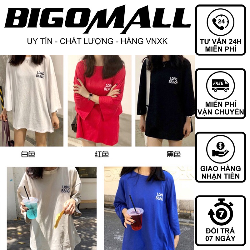Áo phông nam nữ Long Beach BIGOMALL - Áo thun unisex ngắn tay Freesize 55kg