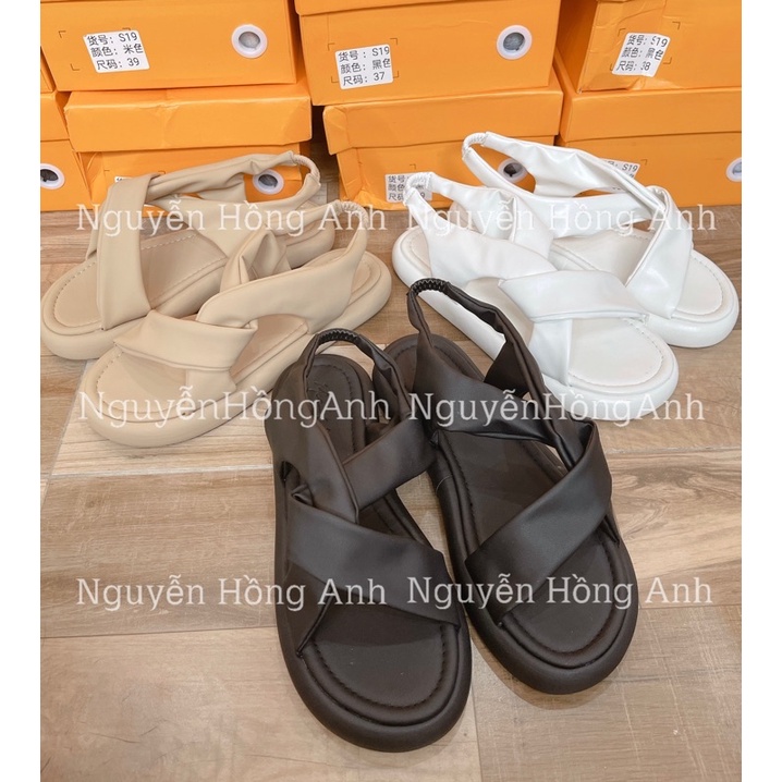 sandal (xăng đan quai hậu) quai da vạt chéo đế vát cao 5p (FULL HỘP- hàng QC) cho nữ sd199