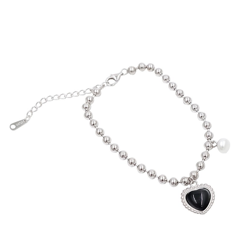 Vòng tay đá mã não đen đơn giản phong cách Hàn Quốc