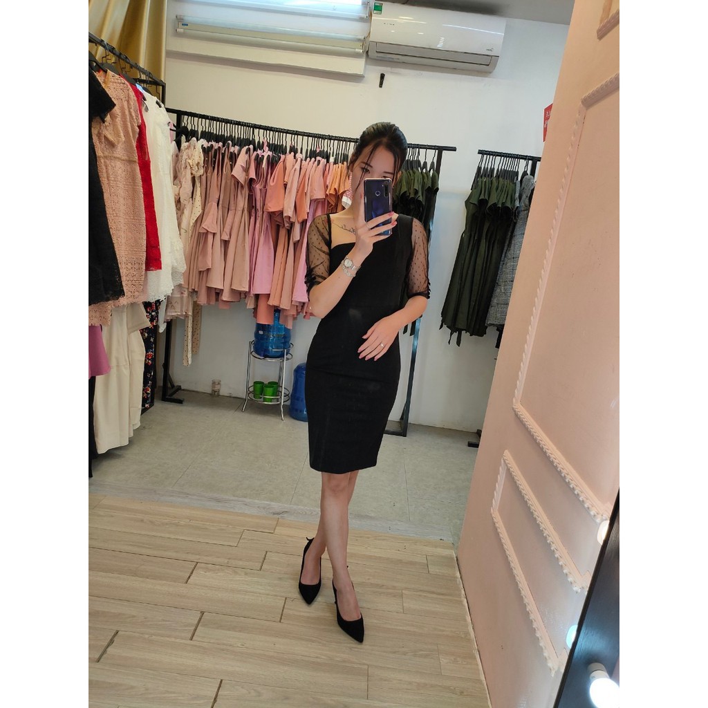 ĐẦM  ĐEN TAY LƯỚI K036 -  TIIN STORE (Hàng may thiết kế ,ảnh thật shop tự chụp)