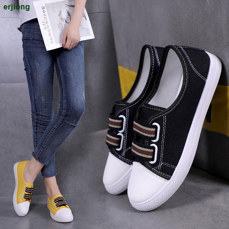 Giày Thể Thao Vải Canvas Một Nửa Đế Bằng Phong Cách ulzzang Hàn Quốc 2020 Cho Nữ