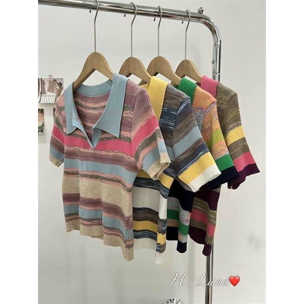 ÁO LEN KẺ SẮC MÀU CỔ V 3M CHO NỮ